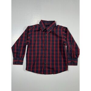 Boys Long Sleeve Plaid Shirt Red Navy Button-Up Casual Top Holidays Christmas
